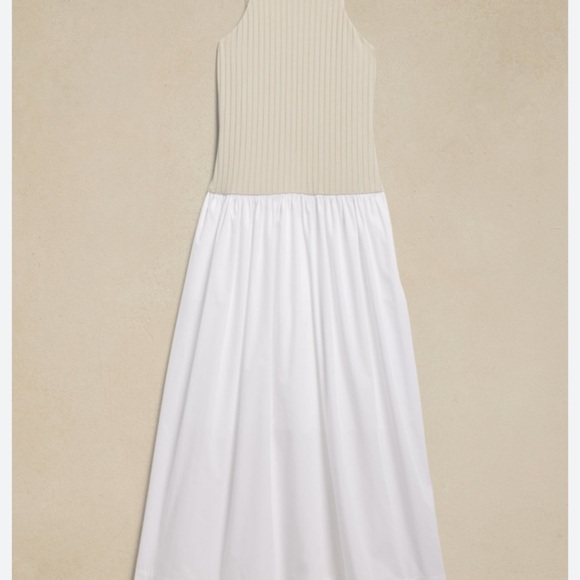 Banana Republic Ribbed Tank Drop Waist Maxi Dress Tan/White NWT - Picture 3 of 8